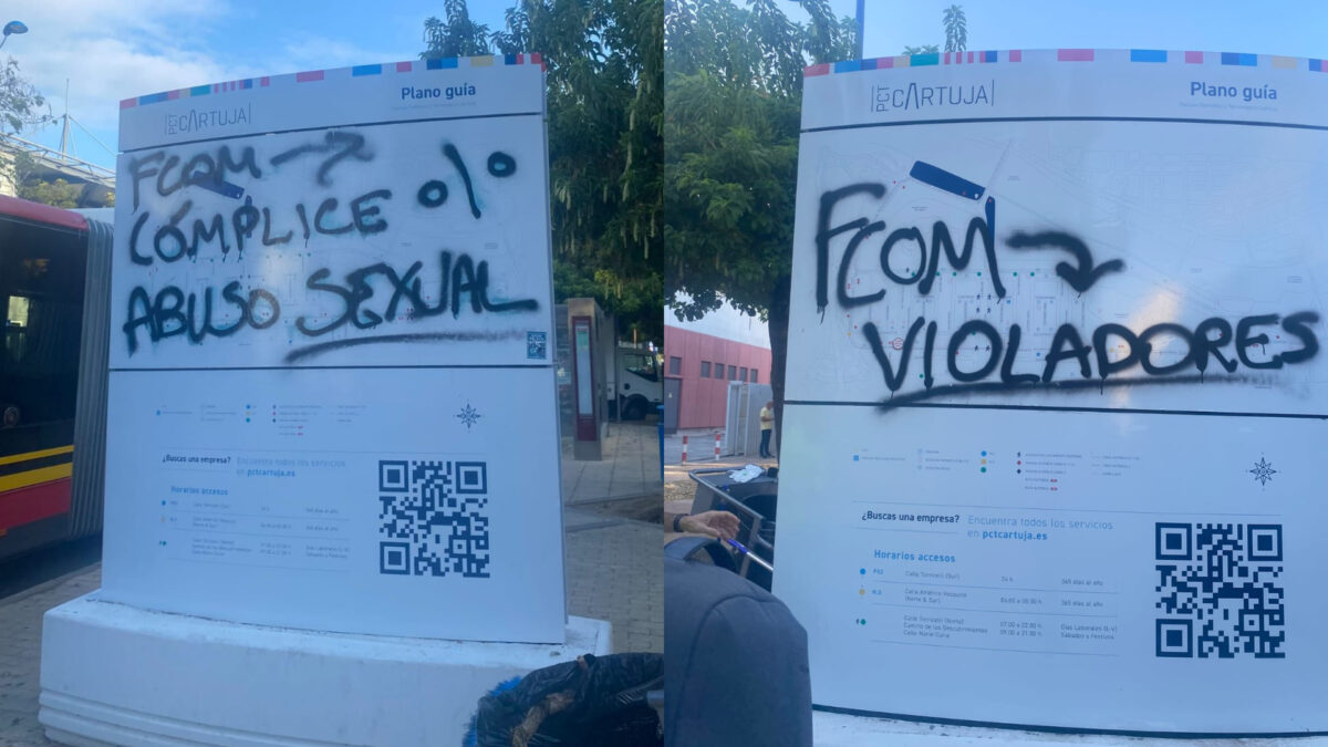 Pintadas en los carteles informativos de la Cartuja